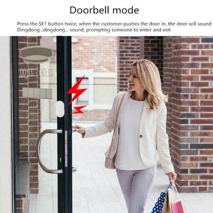 Door and Window Security Alarm for Home Entry Protection on a front door detecting opening and alerting homeowner, compact wireless sensor