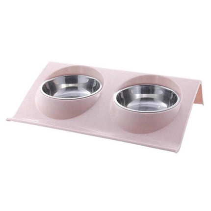 A Practical Pet Bowl for Everyday Home Feeding Sessions - anti-spill stainless steel double bowl on angled plastic stand