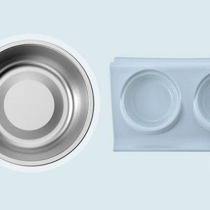 A Practical Pet Bowl for Everyday Home Feeding Sessions - stainless steel and plastic anti-spill double bowl shown from top view