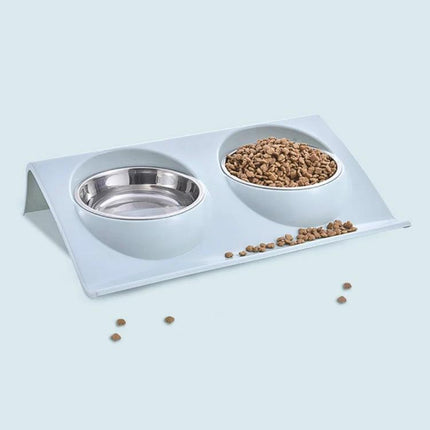 A Practical Pet Bowl for Everyday Home Feeding Sessions — anti-spill plastic and stainless steel double bowl for cats and dogs