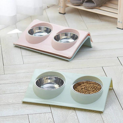 A Practical Pet Bowl for Everyday Home Feeding Sessions - anti-spill dual stainless steel bowls on raised plastic stand