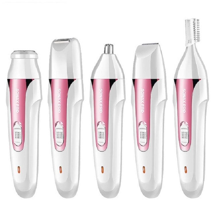 SONAX PRO Women's All-in-One Rechargeable Epilator and Eyebrow Trimmer Pink 5 In 1 (Pink)