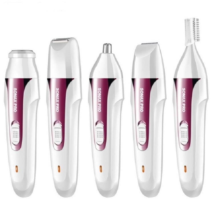 SONAX PRO Women's All-in-One Rechargeable Epilator and Eyebrow Trimmer Purple 5 In 1 (Purple)