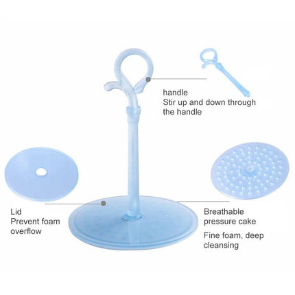 Compact Facial Foamer for Everyday Skin Cleansing Routine - compact blue foamer with lid, handle and pressure cake for quick deep cleansing