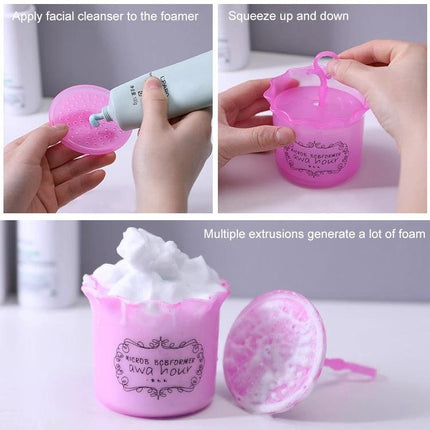 Compact Facial Foamer for Everyday Skin Cleansing Routine - pink travel foamer creating rich facial foam quickly
