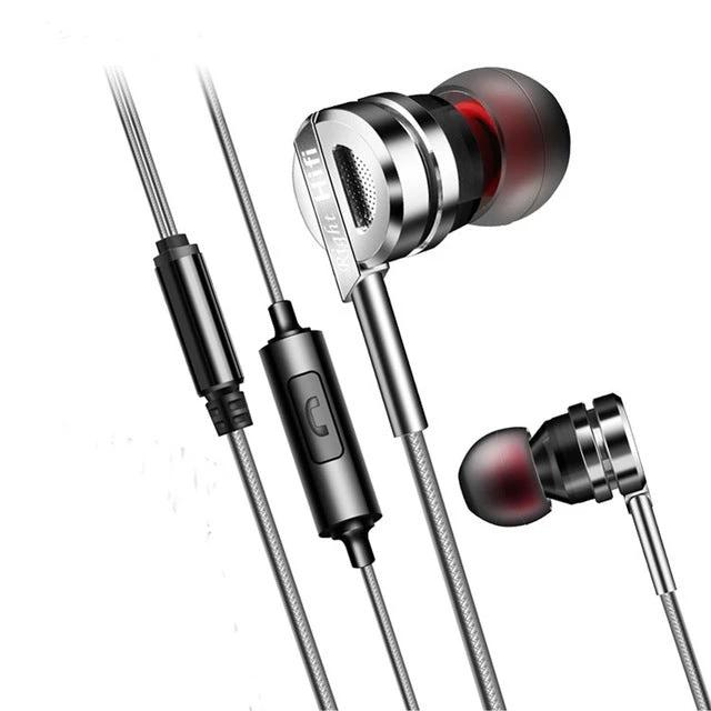 Wired Earphones With Ear Hook Fit And Inline Mic For Commute metallic in-ear earphones with ear-hook and 3.5mm inline mic