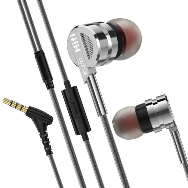 Wired Earphones With Ear Hook Fit And Inline Mic For Commute showing metal earbuds, inline mic and 3.5mm jack