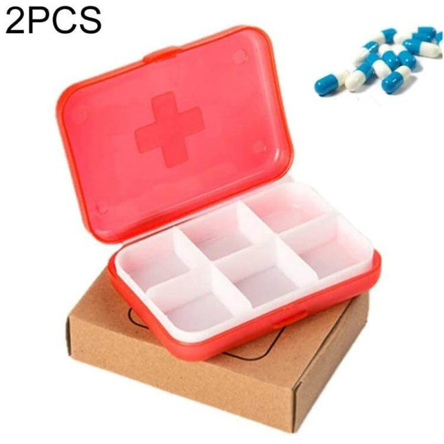 Mini 6 Slot Portable Pill Organizer For Vitamins Daily Use - red compact 6-compartment travel pill box, fits purse or pocket, weekly vitamin storage