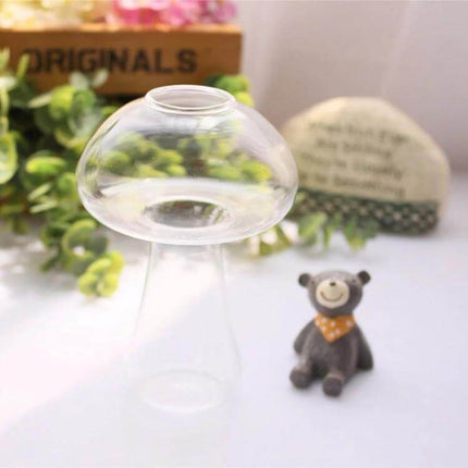 Mushroom Shaped Glass Vase 10x15cm For Home Decor Display - clear mushroom glass vase for desks, shelves, apartments and office displays