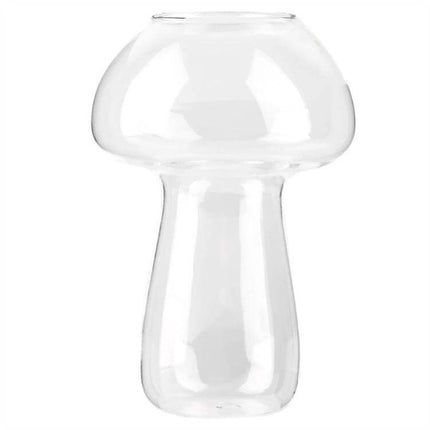 Mushroom Shaped Glass Vase 10x15cm For Home Decor Display clear compact mushroom-shaped vase for desks, shelves with fresh or artificial stems