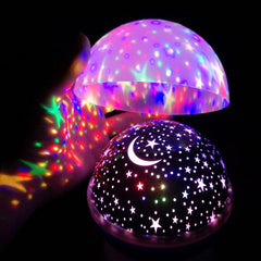 Proyector de luz nocturna con estrellas, cielo estrellado, LED, batería, USB, lámpara de mesa novedosa con forma de luna para niños