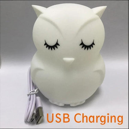 Soft Silicone Night Light for Children's Bedroom Decor - cute white silicone cat-face USB rechargeable night light with 7-color breathing glow