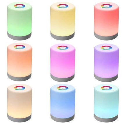 Compact Bedside LED Light for Evening Relaxation at Home - round portable touch-control lamp showing multiple color options