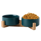 13cm/400ml Double Bowl With Wooden Stand / Green