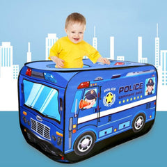 Tienda de juegos para niños: casa de aventuras con forma de camión de bomberos, coche de policía y autobús escolar