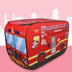 Tienda de juegos para niños: casa de aventuras con forma de camión de bomberos, coche de policía y autobús escolar