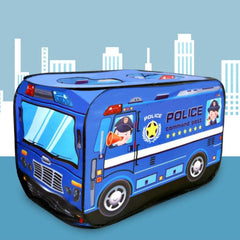 Tienda de juegos para niños: casa de aventuras con forma de camión de bomberos, coche de policía y autobús escolar