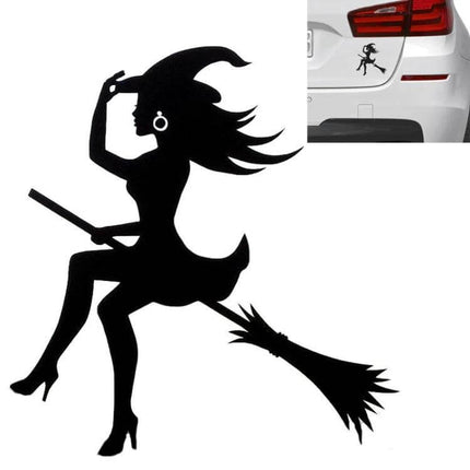 Cartoon Sexy Witch Vinyl Car Sticker for Decoration, 15x14cm - black silhouette witch on broom for car bumper, window, laptop