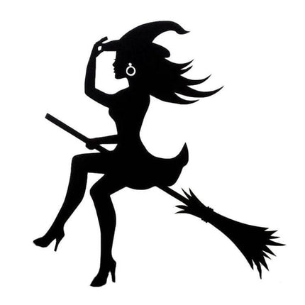 Cartoon Sexy Witch Vinyl Car Sticker for Decoration, 15x14cm - black silhouette witch on broom decal for cars, laptops, helmets