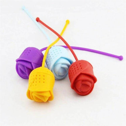 Rose Silicone Tea Infuser Rose Shape For Loose Leaf Tea - colorful food-grade silicone rose-shaped tea infusers (red, yellow, purple, blue)