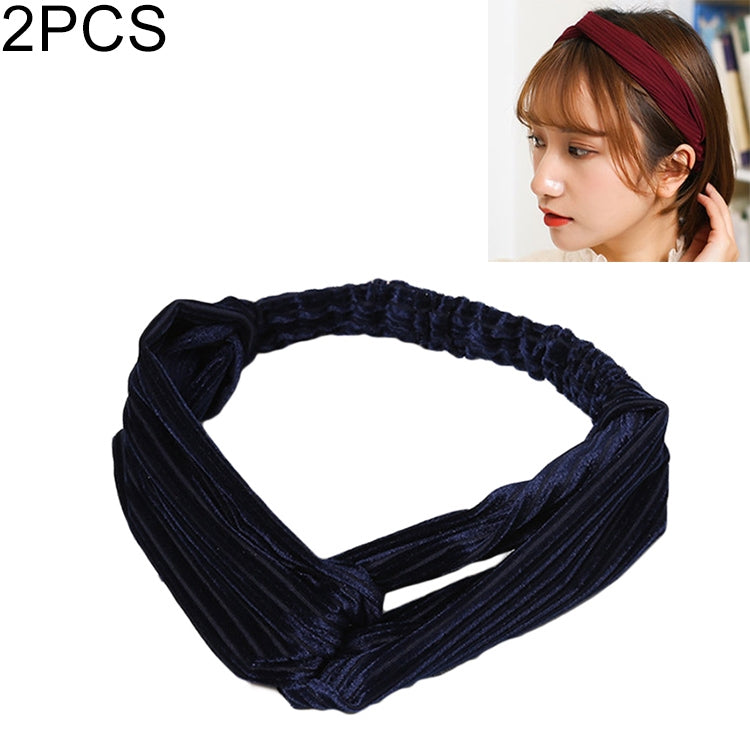 2 PCS Fashion Velvet Wide Cross Knot Headbands Women Elastic Hair Bands