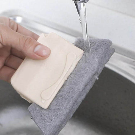 Window Groove Cleaning Brush With Fixed Brush Head being rinsed under faucet; PP handle and scrubbing pad for narrow grooves and vents