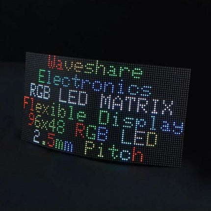 Waveshare Bendable Full-Color RGB LED Panel for Custom Displays showing colorful curved RGB text and animations on a flexible LED matrix