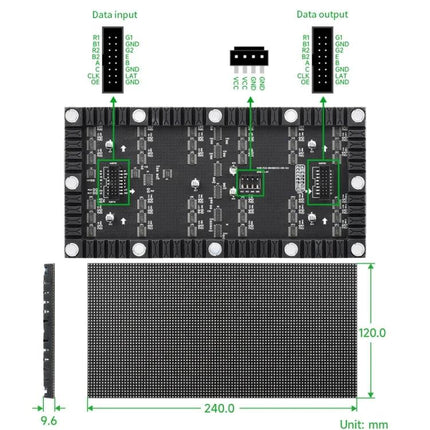 Waveshare Bendable Full-Color RGB LED Panel for Custom Displays - flexible PCB module 240x120mm with data input/output pin labels
