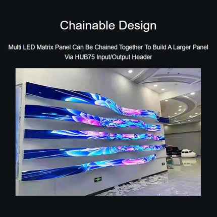 Waveshare Bendable Full-Color RGB LED Panel for Custom Displays showing chainable curved LED strips mounted on a wall