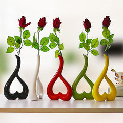 Romantic Heart-Shaped Ceramic Flower Vase for Home and Office Decoration