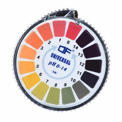 pH Test Paper Roll for Checking Acidity in Daily Liquids - color chart dial showing pH 0–14 for home water and aquarium testing