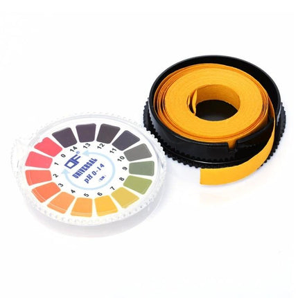 pH Test Paper Roll for Checking Acidity in Daily Liquids - yellow roll with color comparison chart for pH 0-14