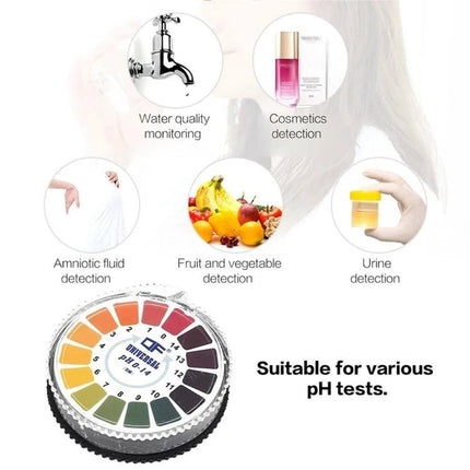 pH Test Paper Roll for Checking Acidity in Daily Liquids - roll and color chart for home water, cosmetics, urine, fruit and amniotic fluid pH testing