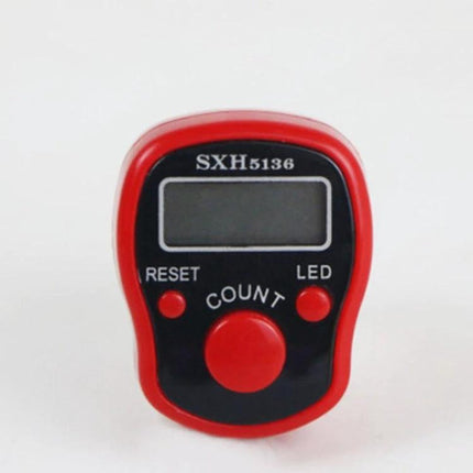 RV77 Portable Digital Finger Counter for Everyday Use - red ergonomic finger-worn tally with luminous LCD, reset and LED buttons
