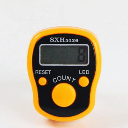RV77 Portable Digital Finger Counter for Everyday Use - yellow ergonomic finger-worn digital tally with luminous display showing count 8