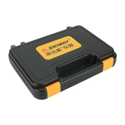 SNDWAY Gauge for Measuring Car Paint Thickness and Coating in protective black hard case with yellow accents and handle