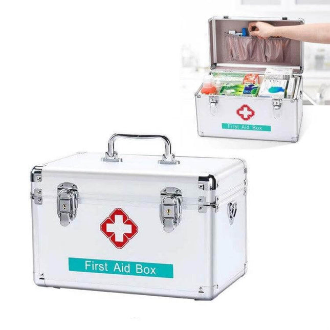 Emergency Aluminum Medicine Cabinet Small, Medium, Large, Extra Large - compact aluminum first aid box with three-layer trays for home, clinic, caravan
