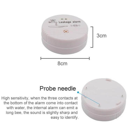 Household Water Leak and Overflow Detection Alarm compact 8×3cm white probe needle under-sink sensor