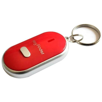 SHZONS Mini Remote Key Finder with Whistle Activation - red compact key fob with ring, whistle-activated beep and flash to locate lost keys