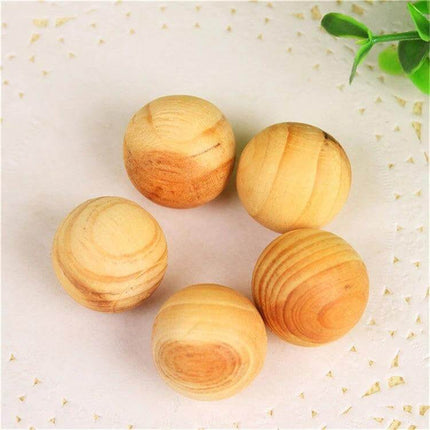 Natural Camphor Wood Balls 5pc Set for Moth and Insect Repellent - five 2.5cm natural camphor wood spheres for wardrobes, drawers, cars, non-toxic storage