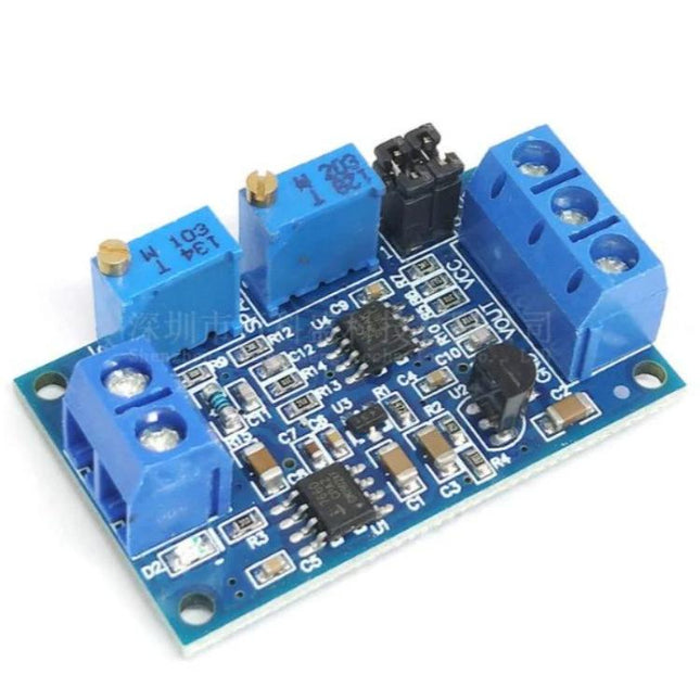 Current to Voltage Signal Conversion Module for Electronics compact blue PCB module with terminal blocks and trim potentiometers
