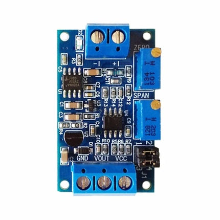 Current to Voltage Signal Conversion Module for Electronics, blue PCB module with terminal blocks, potentiometers labeled ZERO and SPAN