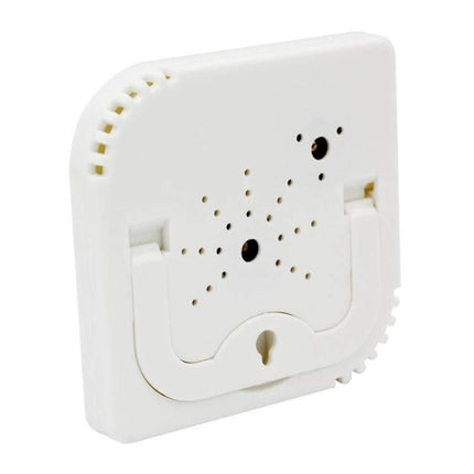 Indoor Weather Station For Home Temperature And Humidity compact white ABS/PC unit showing back panel with wall mount and ventilation holes