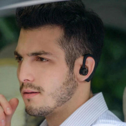 Circe K5 Bluetooth Earphone With Ear Hook For Commuting shown worn by man in car for hands-free commuting calls