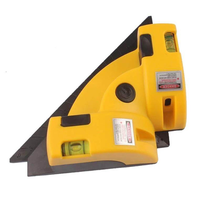 Right Angle Laser Level For Tiling And Home Projects — yellow alloy-steel handheld unit projecting two perpendicular laser lines for 90° layouts