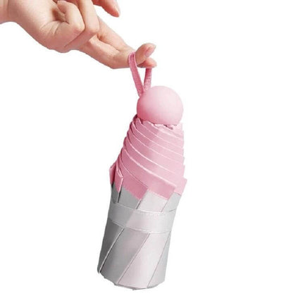 Compact Mini Pocket Umbrella for Everyday Sun and Rain Protection - pink compact umbrella folded with wrist strap, lightweight 260g, portable for commuters