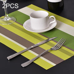 Stylish Heat Resistant PVC Stripe Placemats - Set of 2 for Safe and Elegant Dining Green