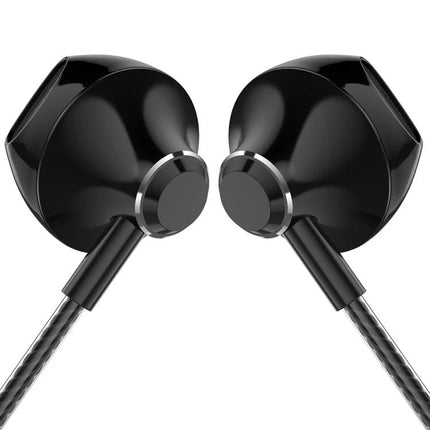 PTM Wired Earphones With Inline Mic For Calls And Commuting black wired in‑ear earbuds with 3.5mm jack and inline mic for commuting