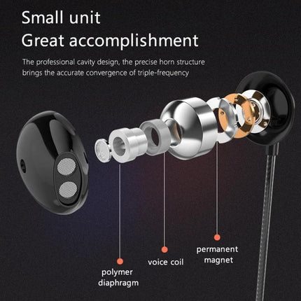 PTM Wired Earphones With Inline Mic For Calls And Commuting showing exploded view of driver, polymer diaphragm, voice coil, magnet