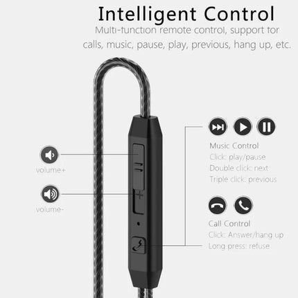 PTM Wired Earphones With Inline Mic For Calls And Commuting showing inline remote with volume, play/pause and call controls